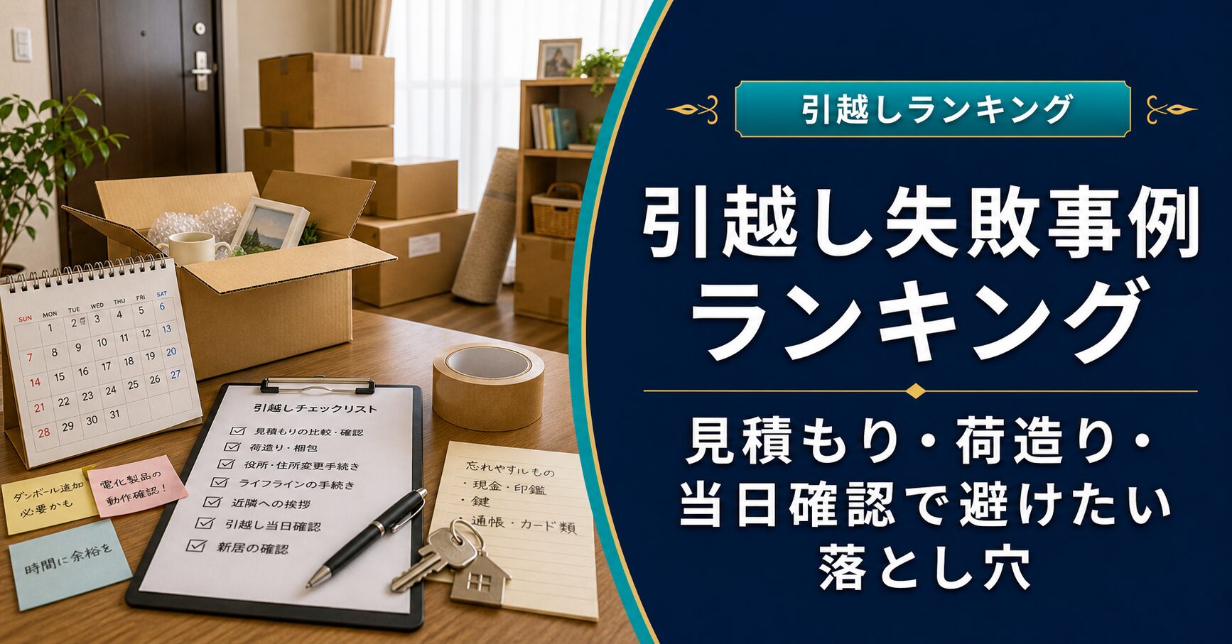 引越し失敗事例ランキング｜見積もり・荷造り・当日確認で避けたい落とし穴のアイキャッチ画像