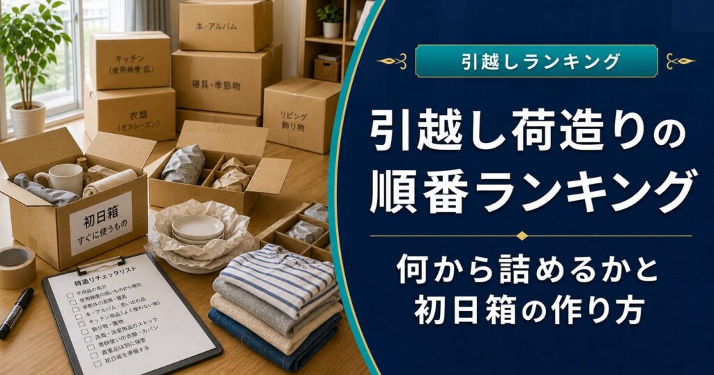 引越し荷造りの順番ランキング｜何から詰めるかと初日箱の作り方のアイキャッチ画像