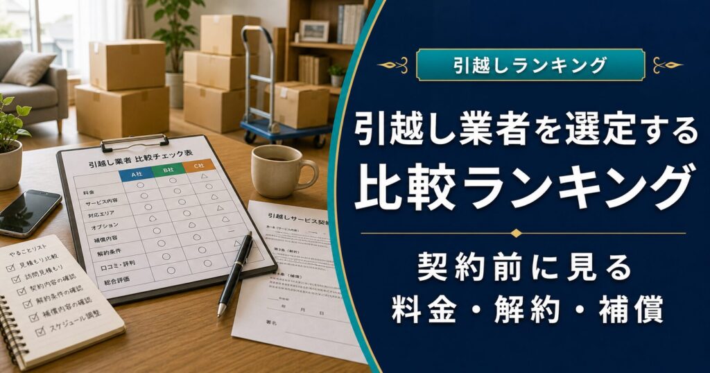 引越し業者を選定する比較ランキング｜契約前に見る料金・解約・補償のアイキャッチ画像