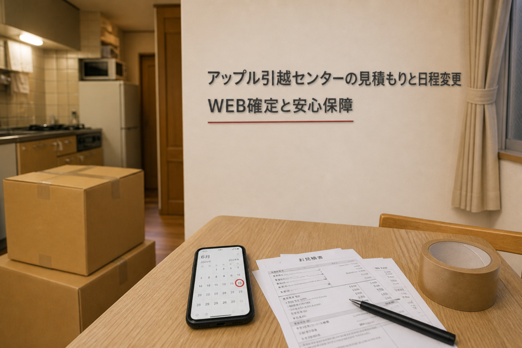 スマートフォンと段ボールのそばで引越し日のカレンダーを確認する場面
